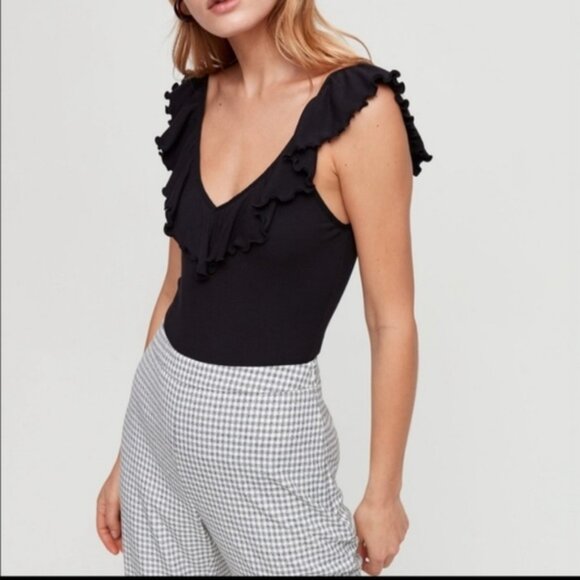 WILFRED Danette Ruffle Black Bodysuit S - Picture 2 of 3